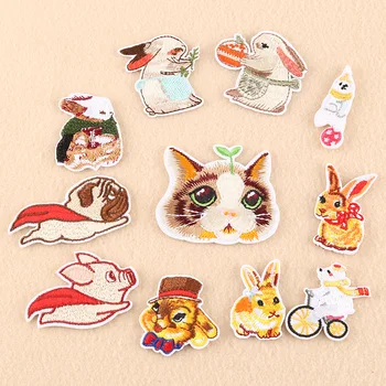 

100pcs/lot Embroidery Patches Clothing Decoration Accessories Cute Animals Puppy Cat Pig Rabbit Diy Iron Heat Transfer Applique