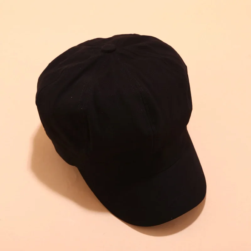 Хлопоковый берет шапки кепки для женщин модная гладкая шляпа зима осень винтажная восьмиугольная кепка шапки для девочек Однотонные малярные шляпы - Цвет: Black