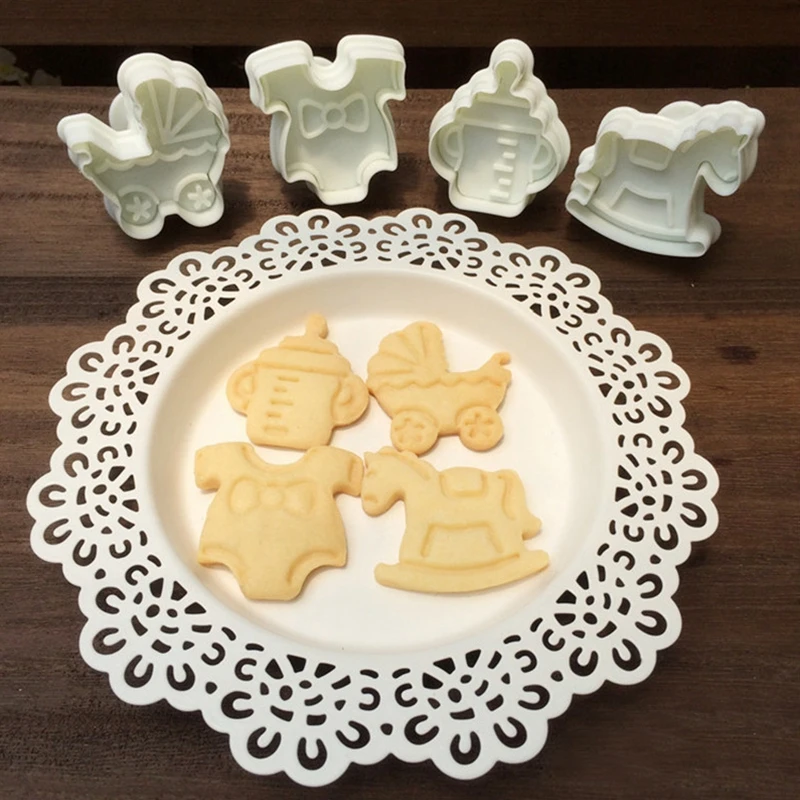 4 шт./компл. детские пластиковые формы для выпечки Кухонные печенье нарезка выпечки Плунжер 3D помадка инструменты для украшения торта