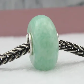 

925 Sterling Silver Bead Natural Amazonite Stone Charm 4.5mm Hole Fit European Brand DIY Bracelet Jewelry