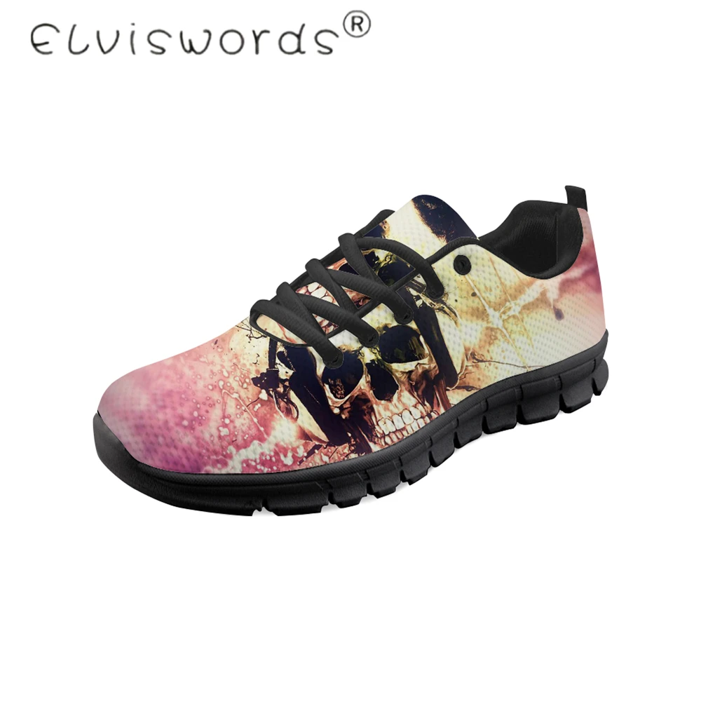 

ELVISWORDS Shoes Men Print on demand Music skull partten Cusual sneakers Black Lace-up shoes Comfortable Breathable shoe for men
