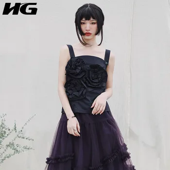 

HG Gothic High Waist Short Tank Women Fashion Black Rose Flower Shape Minority Top Women Vintage Summer Women Clothes XJ4803