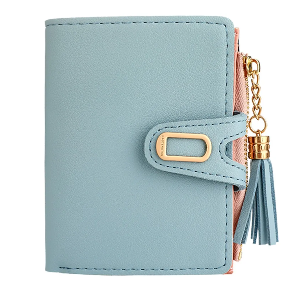 Women's fashion solid color tassel short wallet trend buckle simple leather clip женский кошелек