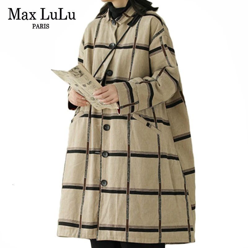Женский Длинный Тренч в клетку Max LuLu модный дизайнерский стиле панк Повседневная