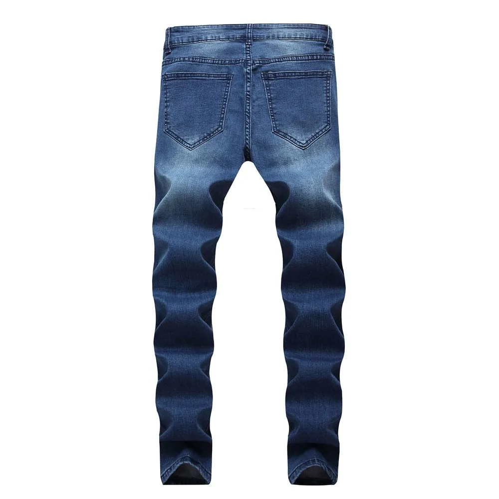 Новые джинсы мужские модные обтягивающие штаны-карандаш стрейч из денима потертые рваные байкерские облегающие джинсы брюки размер S-2XL
