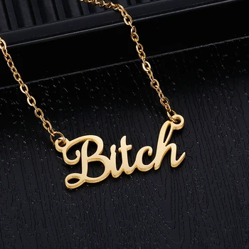 

Custom Name Necklace,Bitch Pendant Necklace with Gift Box, Stainless Steel Link Chains Letter Necklace for Women Jewelry