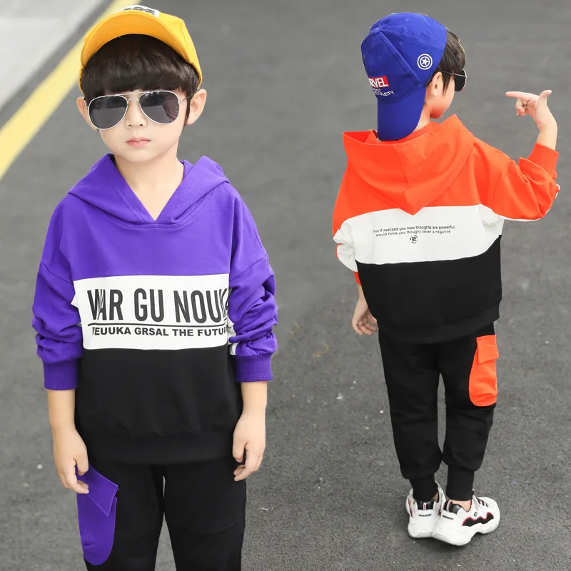 

20465 BOY'S Suit 2020 Spring New Style Childrenswear Sports Boy Big Boy Korean-style Mixed Colors Two-Piece Set Fashion