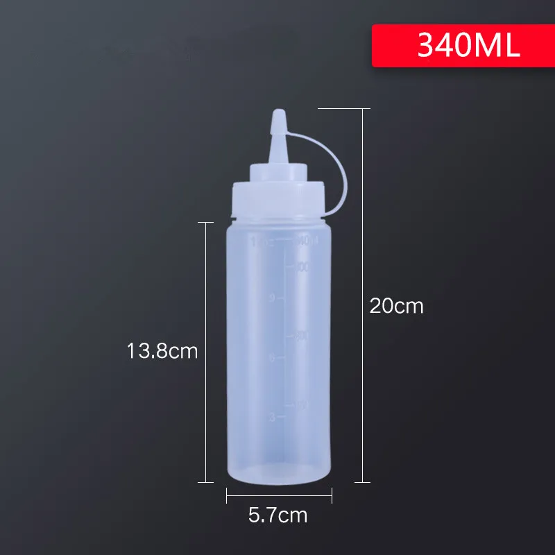 340ML translucent 1 шт. пустая выдавливаемая бутылка для приправ с закручивающейся крышкой для оливкового масла, салата, крема, меда, экологически чистый пластиковый контейнер - Цвет: 340ML translucent