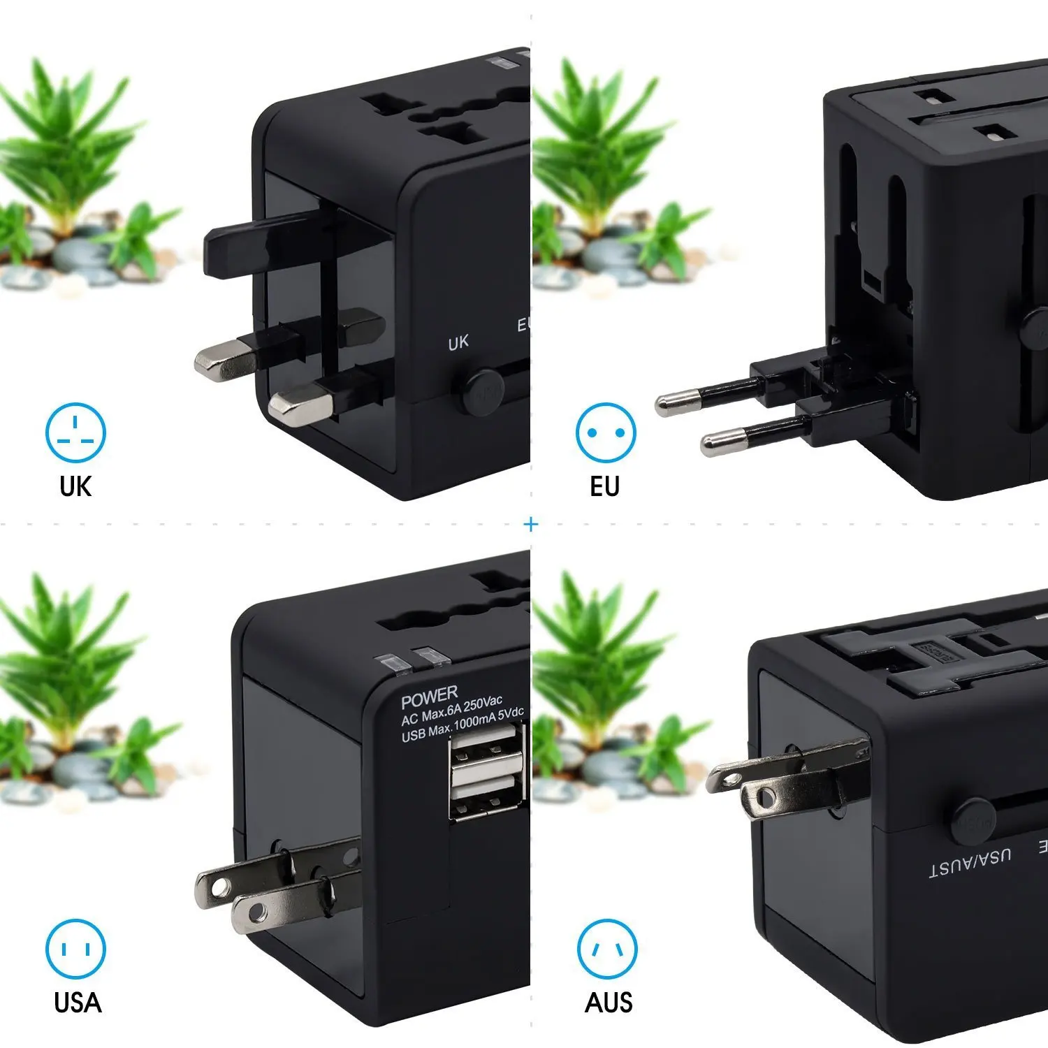 Двойной USB 2.1A прочный адаптер питания для путешествий, выезжает за границу, ПК, глобальная конверсионная розетка, Международный адаптер питания