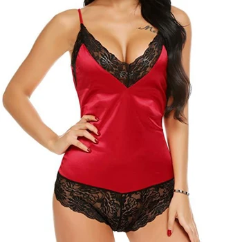 

2020 New Summer Onesies for Adults Women Sexy V-neck Nightwear Clothing Female Fashion Lace Patchwork Sleepwaer