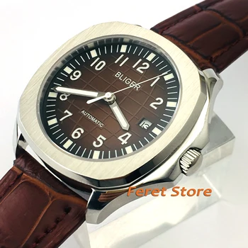 

40mm Bliger brown dial luminous men's watch saphire glass Automatic wrist watch B-10