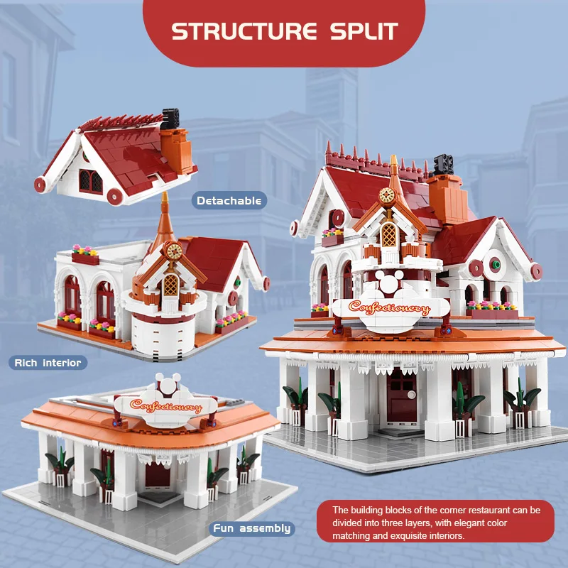 MOC Mold King 11003 Creator Expert Corner ресторанная улица серия модель строительные блоки
