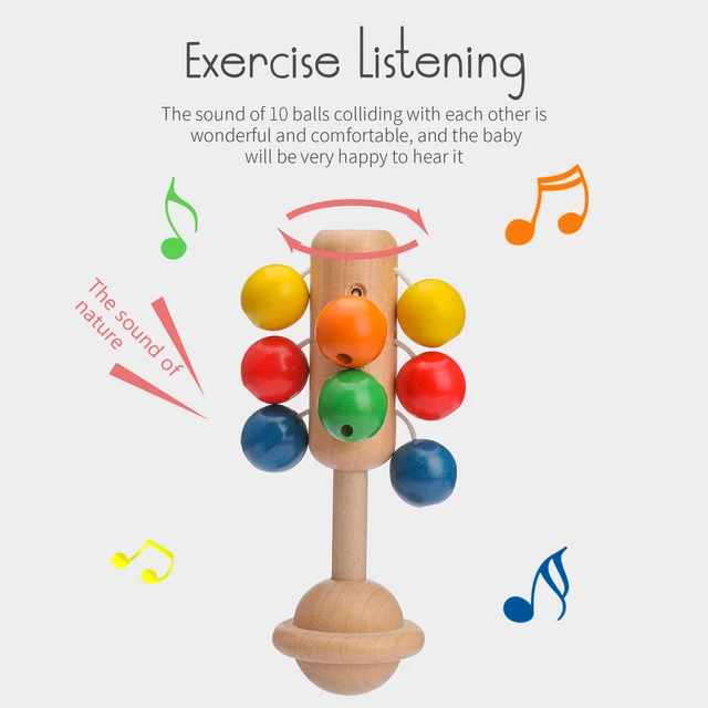 New Arrival Baby Wooden Rattle Colorful Ringing bell Infant Hand bell Baby Rattles Jingle bells Montessori Educational Toy  2