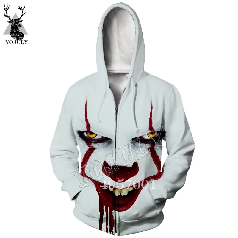 

Horror Movie IT Clown 3D Print Hoodie Sweatshirts Street wear Men Vest top Unisex Fashion zipper hoody Child Casual t shirt Y565