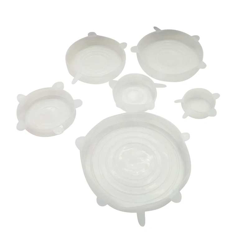 6 шт многоразовые силиконовые растягивающиеся крышки для сковороды силиконовая чаша силиконовая крышка обертывание кухонная Крышка для еды крышка для кастрюли Универсальная - Цвет: Белый