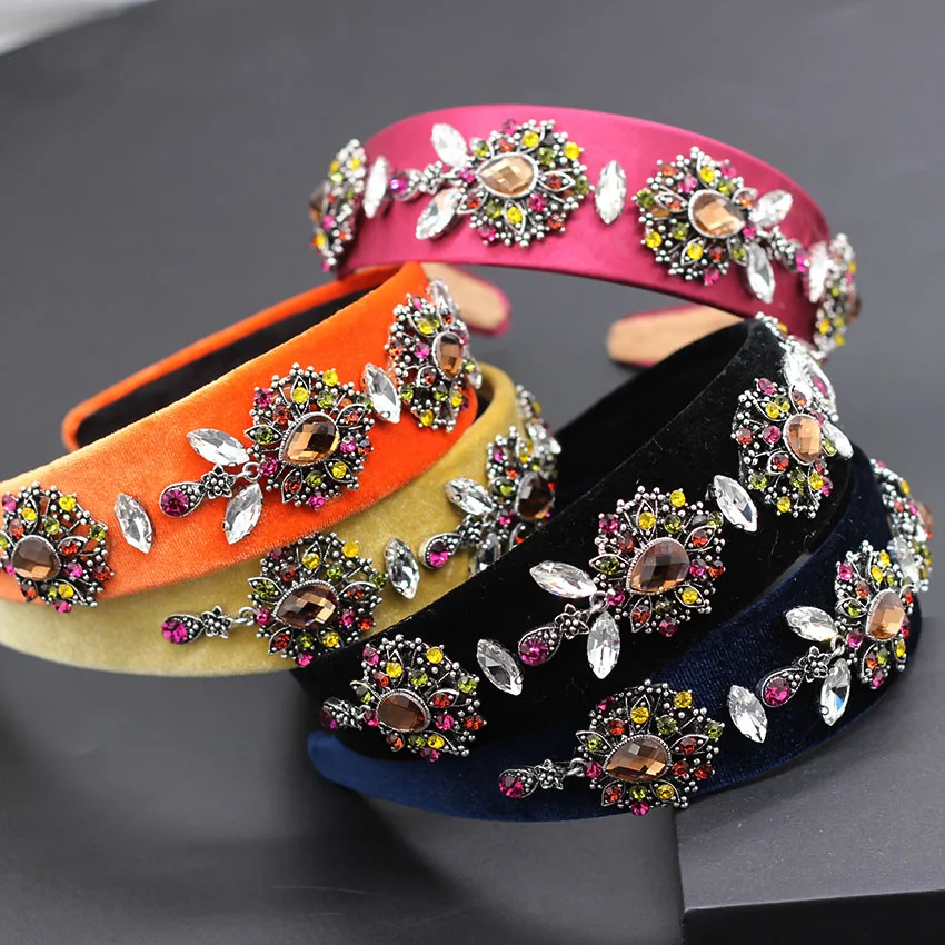 

Baroque luxury colored rhinestone fabric headband dance party show temperament wild Colored rhinestone headband 707