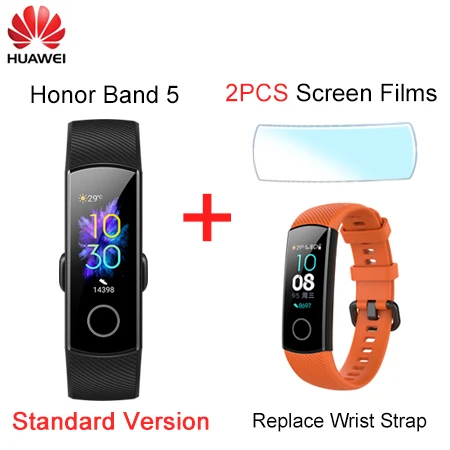 Huawei Honor Band 5 оксиметр фитнес-трекер умный Браслет Сенсорный экран монитор сердечного ритма во время сна Глобальный язык для мужчин и женщин - Цвет: Band5 Add Strap Film