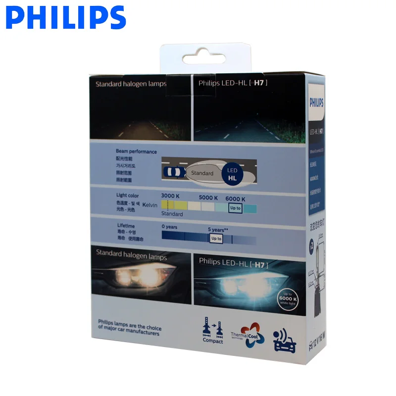 Philips LED H7 Ultinon Essential светодиодный автомобильные лампы 6000K яркий светильник свет