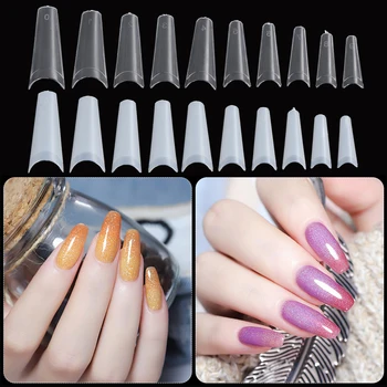 

500pcs/set C Curve Ballerina Nail Tips French Coffin Fake Nails Half Cover Nails Clear/Natural Flat Shape Nails False 10 Sizes