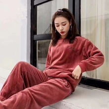 RICORIT Женский бархатный пижамный комплект из 2 предметов, женский зимний теплый свитер с длинным рукавом и штаны, комплекты одежды для сна, домашняя пижама одежды