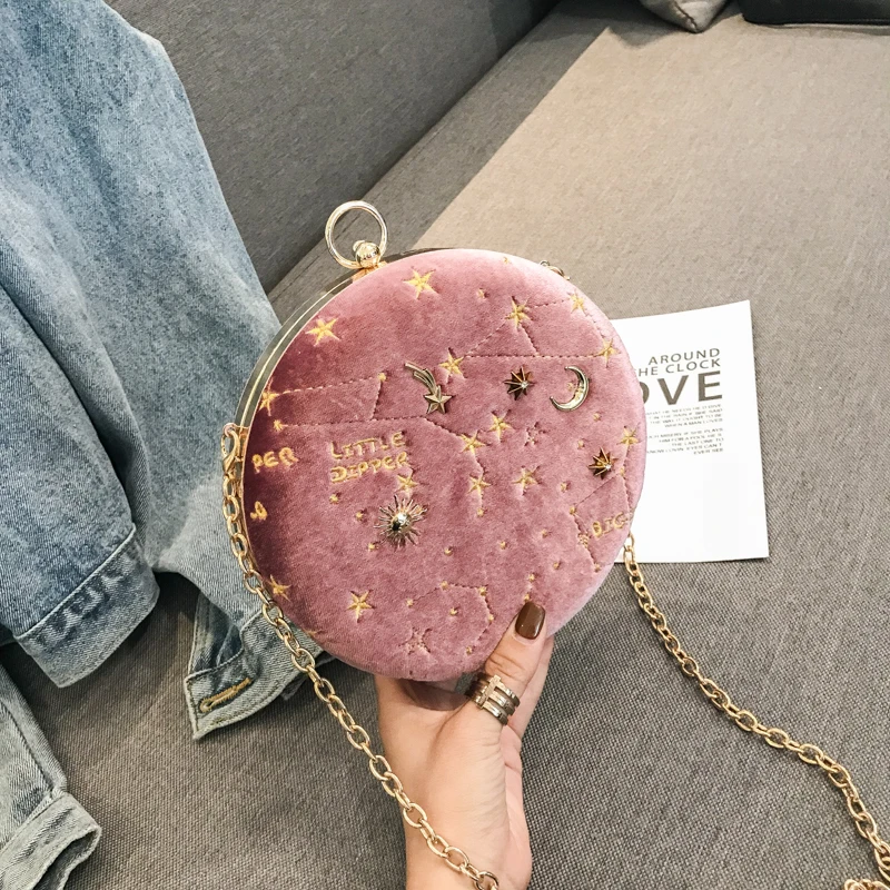 Small Crossbody Phone Bag for Women Round Suede Cellphone Bag Ladies Cocktail Party Evening Hand Bag