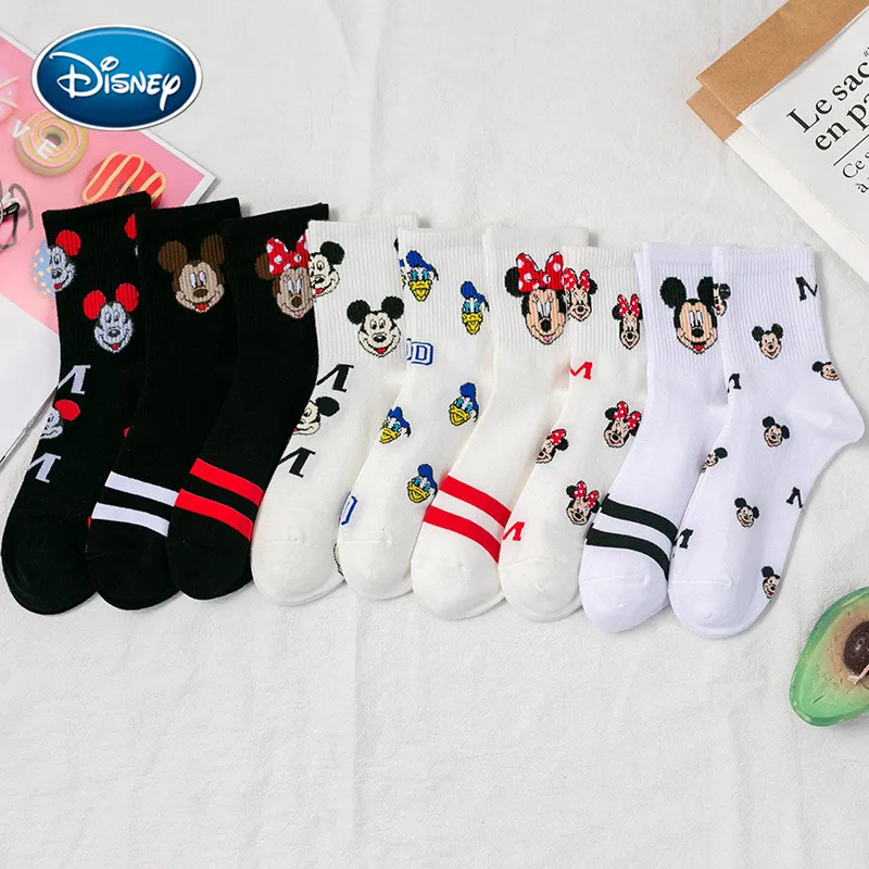 De dibujos animados de Disney Mickey Minnie impreso calcetines de algodón Mujer deportes calcetines de tubo Harajuku moda Calcetines de