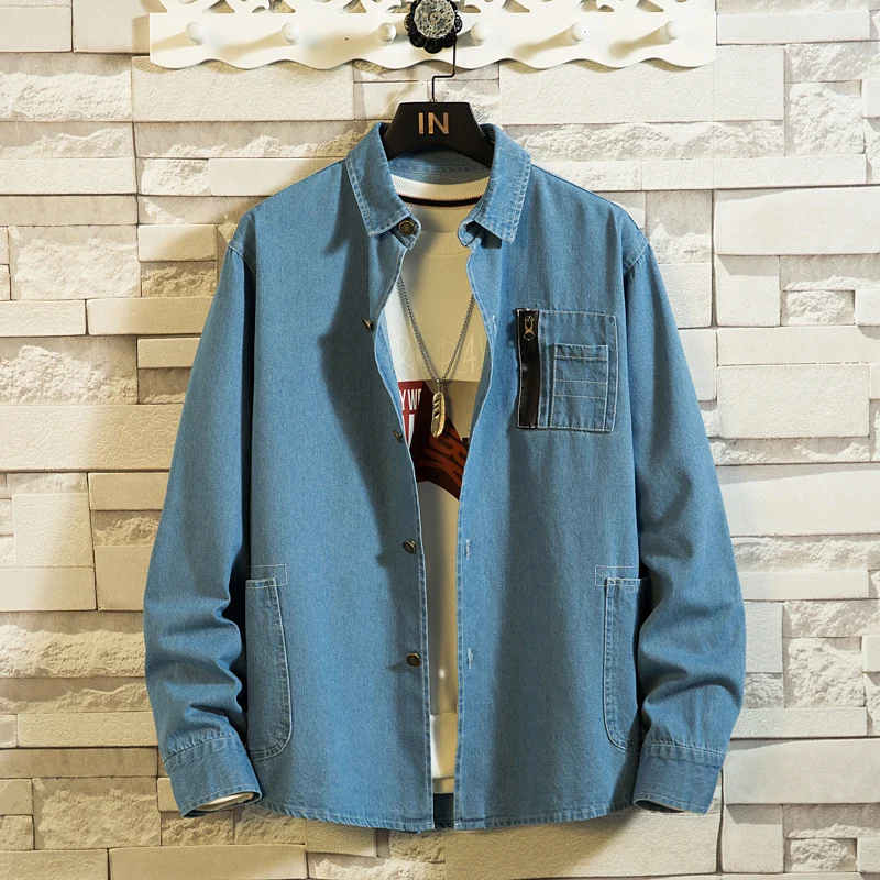 

Dossan Spring Summer Demin Shirt Men's Baggy Solid Cotton Linen Long Sleeve Button Pocket Shirts camisa masculina camisas hombre