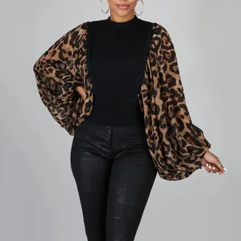 

Leopard Printed Women Party Dinner Blouse Tops African Lantern Sleeve Autumn Shirts Patchwork Casual 2019 Slim Women Blouse Tops