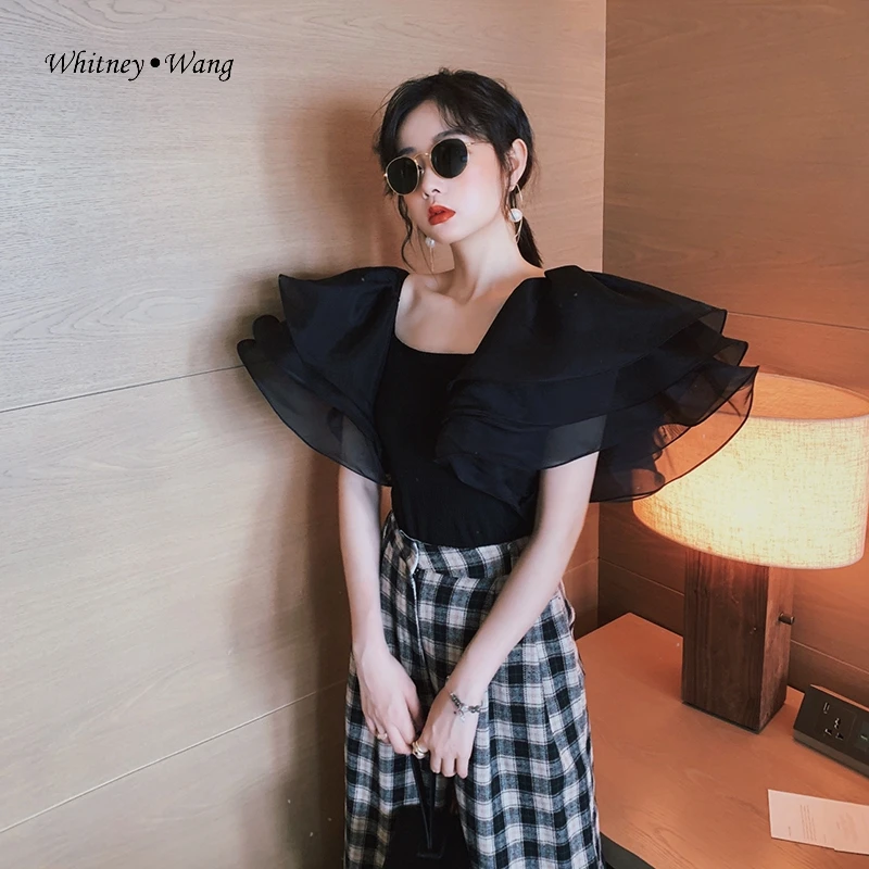 Футболка WHITNEY WANG 2020 летняя модная уличная одежда вязаная футболка с рукавом