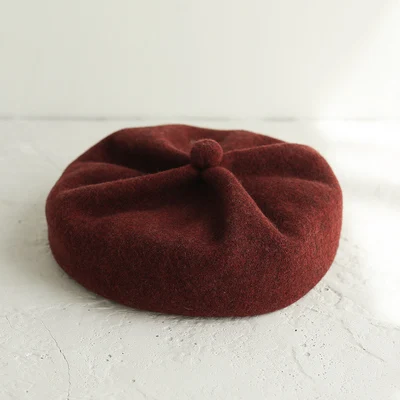 Red Wine Женские зимние шерстяные однотонные береты, модные брендовые женские береты-кепки, женские теплые шапки - Цвет: Red Wine
