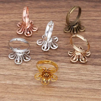 

20pcs Retro Blank Adjustable Ring Settings 3D Filigree Flower Bezel Tray Bases DIY Women Rings Jewelry Findings