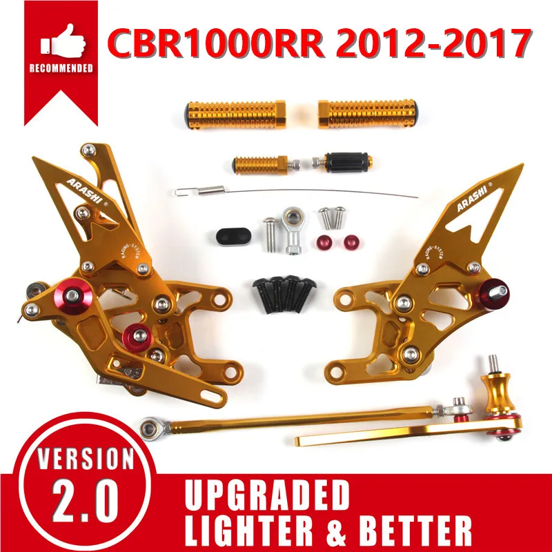 Араши для HONDA CBR1000RR 2004- с ЧПУ Регулируемая подножка Rearsets подножка CBR1000 CBR 1000 RR 2012 2013 - Цвет: Gold 2012-2017