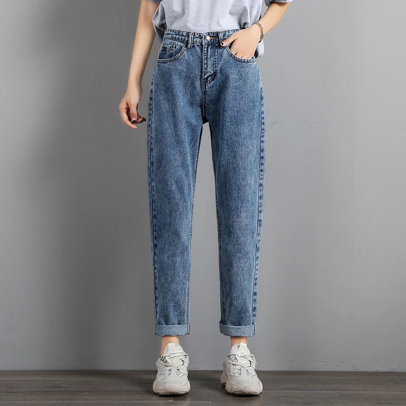 vintage blue Большие размеры, джинсы для мамы, женские Джинсы бойфренда с высокой талией для женщин, шаровары, джинсовые штаны в уличном стиле, с покрытием, длиной до щиколотки, для улицы - Цвет: vintage blue