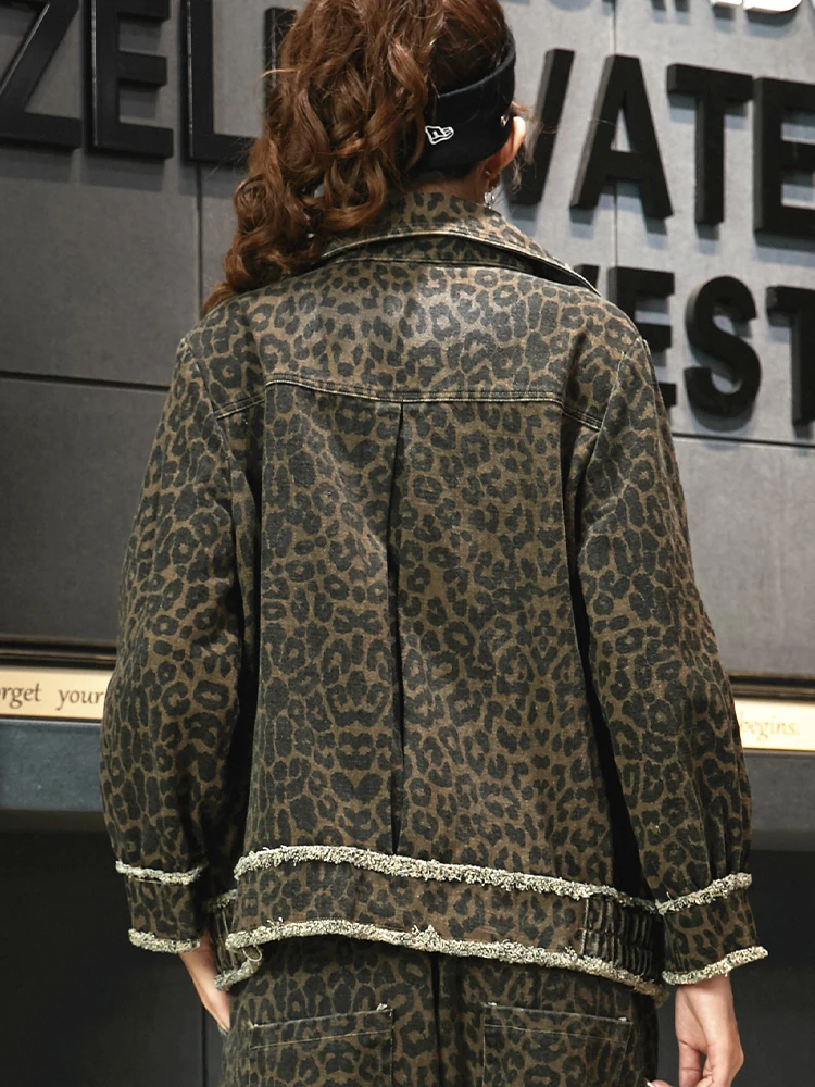 Max LuLu корейский модный женский леопардовый комплект из двух предметов Женские винтажные джинсовые топы и шаровары Повседневная Уличная Одежда большого размера ˈfēˌmāl 6/5000 женский пол Спортивный костюм
