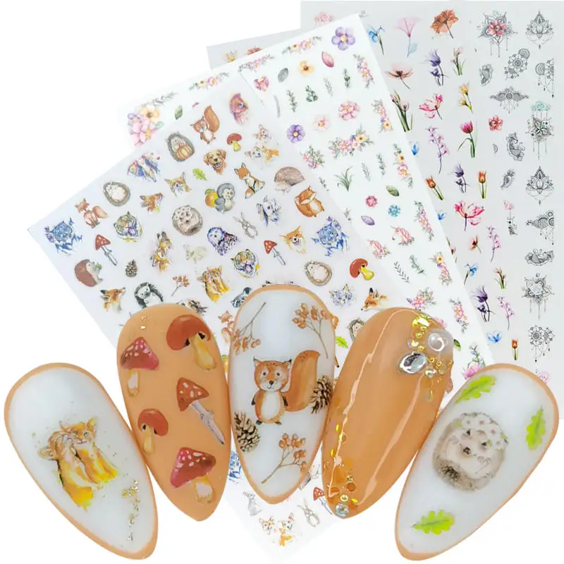 2021 New Cartoon Rabbit Hedgehog Tiger Dog Image 3D Nail Art Stickers Adhesive Decals Foil Design Manicure Decorations | Красота и