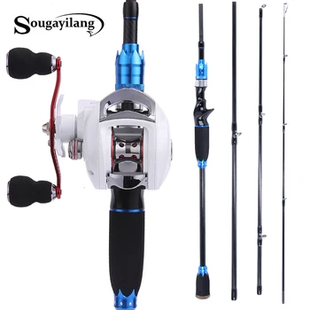 

Sougayilang 2.1M Carbon Fishing Rod Fishing Rod Combo 4 Sections Spinning Lure Rod and Baitcasting Reel Fishing Tackle Set Kit