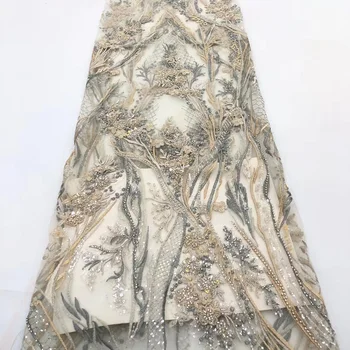 

Luxury handmade beaded embroidery sequins African lace Nigeria lace fabric French net suitable for ladies wedding dresses