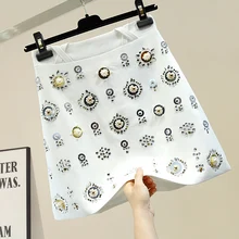 Heavy Industry Rhinestone Fashion Beaded Sequined Flower Skirt Women's Korean Style New A-Line Slim-Fit Skirt Ladies Mini Skirts Heavy Industry Rhinestone Fashion Beaded Sequined Flower Skirt Women's Korean Style New A-Line Slim-Fit Skirt Ladies Mini Skirts