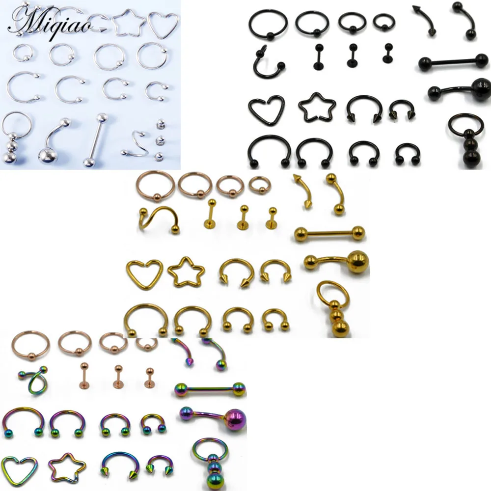 

Miqiao 21pcs Hot Sale Simple Stainless Steel Suit Lip Nail Belly Button Nail Tongue Nail Body Exquisite Piercing Jewelry