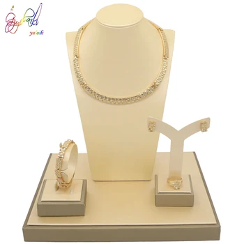

Yulaili Classic Fashion Gold Color Crystal Choker Necklace Earrings Bracelet Ring for Women Party Jewelry Sets Free Shipping