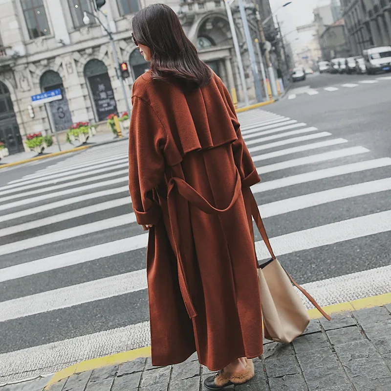 Осень Зима Новая Корейская версия очень длинное шерстяное пальто выше лодыжки женские пальто зимние длинные модные шерстяные куртки для женщин