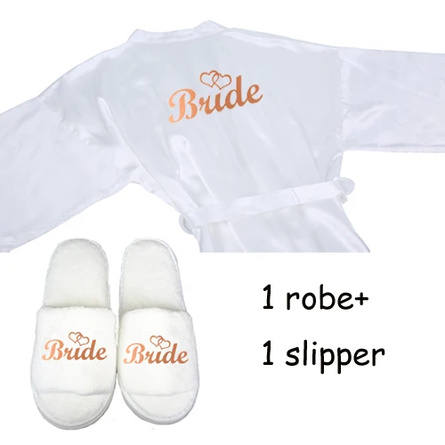 Комплект из 3 предметов, розовая печать золотой фольгой, атласный короткий халат для невесты, женские тапочки, пояс для свадьбы, вечерние кимоно, халаты - Цвет: robe and slipper