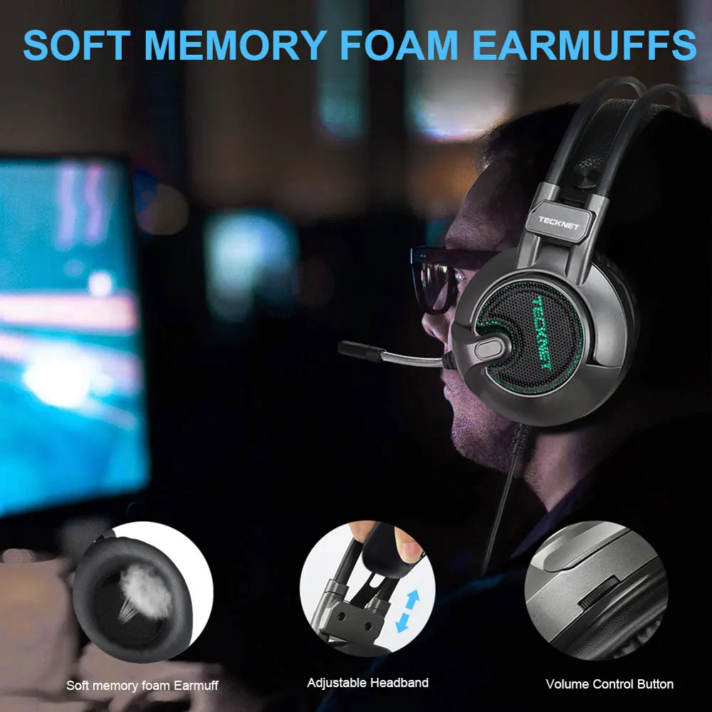 TeckNet USB 7,1 стерео Проводная игровая гарнитура игровые наушники с микрофоном Голосовое управление для ноутбука ПК компьютера геймера PS4