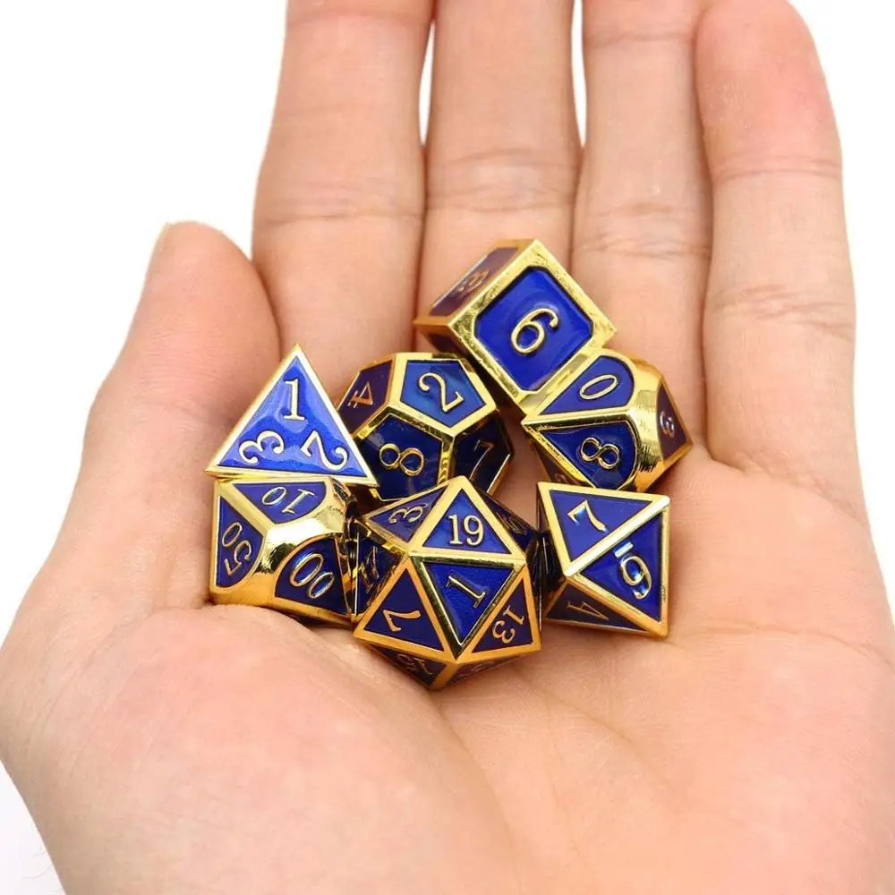 Металлические игральные кости DND набор 7 Die Золото Синий Металл D & для подземелья и