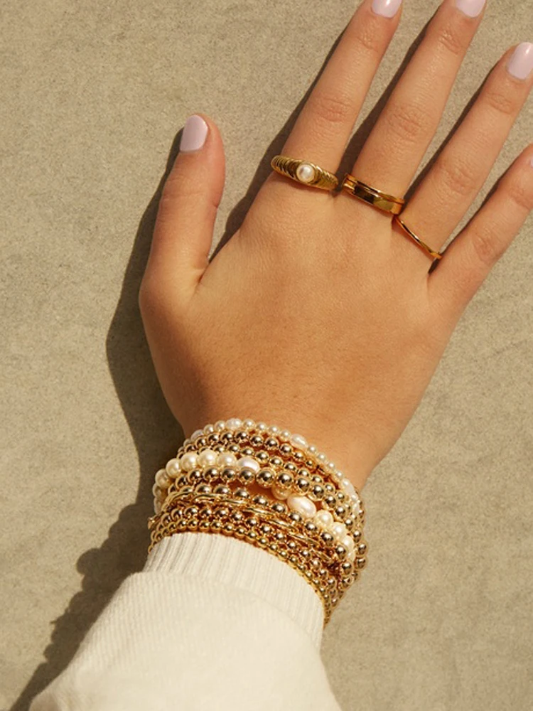 LUNA CHIAO 2020 Trendy 6 Pieces Multi Layers Layering Stacked Pearl Gold Ball Beaded Bracelets Set | Украшения и аксессуары