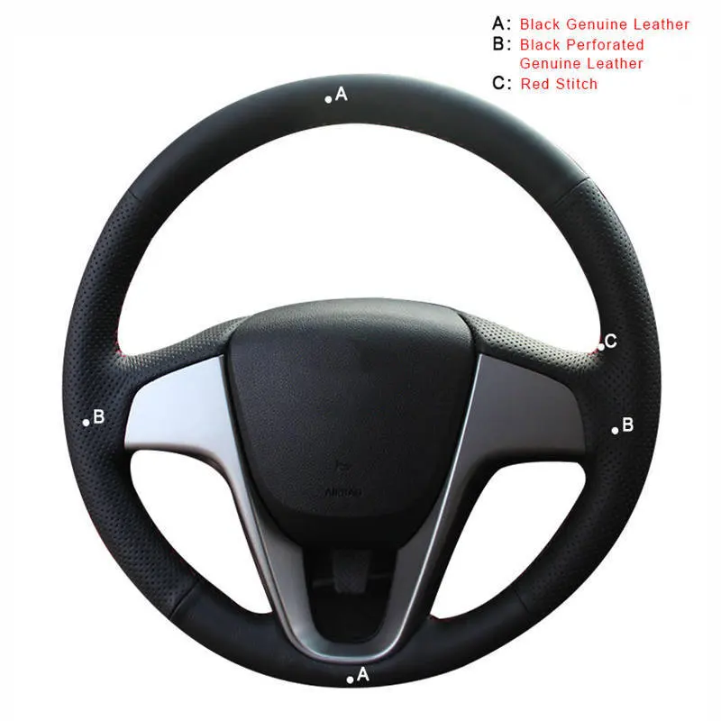 Автомобильная оплетка на крышке рулевого колеса для hyundai Solaris(RU) 2010- Verna 2010- i20 2009- Accent Чехлы для ручного шитья - Название цвета: Genuine Leather
