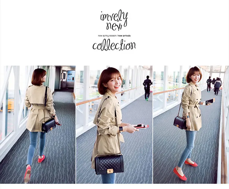 Autumn Fashion Safari Style Casual Women's Coat Double Breasted Pocket Sashes Women Trench Coat Medium-long Trench