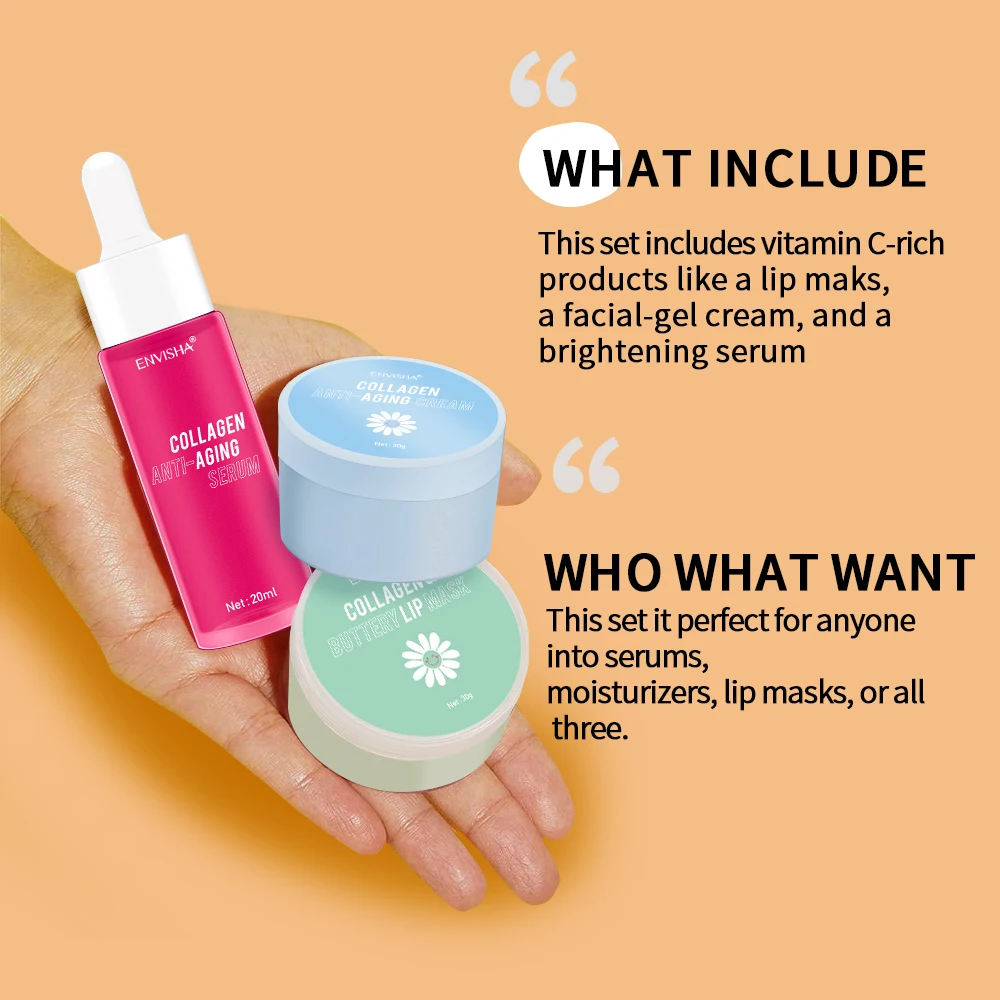 Face Skin Care Set Collagen Anti-aging Wrinkle Cream Hyaluronic Acid Lip Mask Retinol Serum Whitening Moisturizing Shrink Pores 3