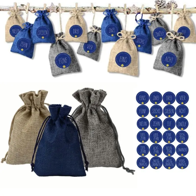 

24Pcs Advent Christmas Calendars Filling Candy Bag with Number German Stickers