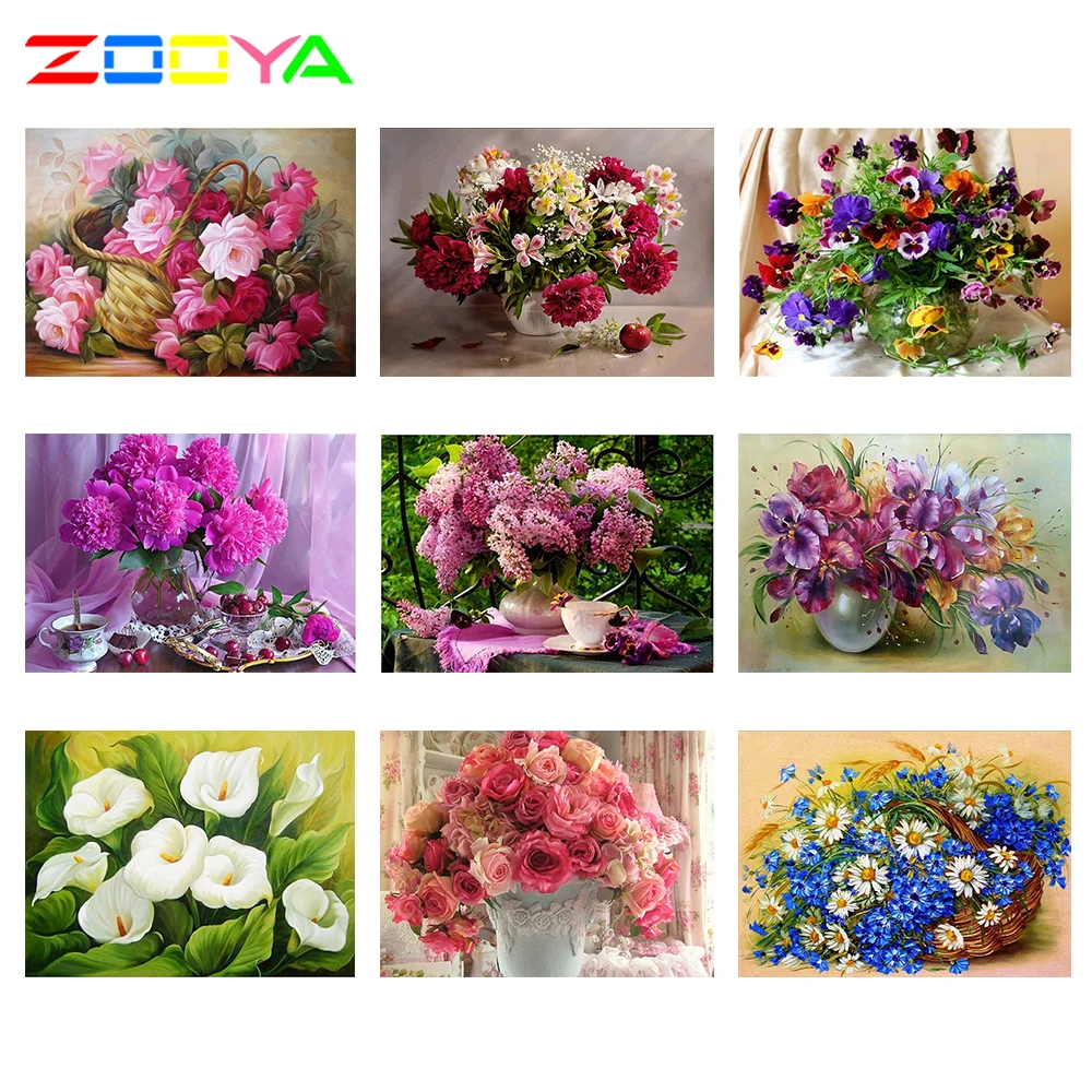 

Diy 5D Diamond Embroidery Round Diamond Picture Flowers Arranging Round Rhinestones Diamond Painting Cross Stitch Basket H8113